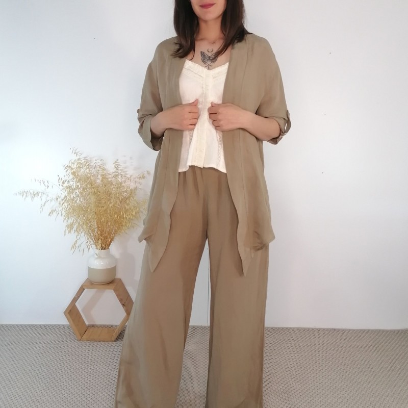 Chaqueta de mujer mezcla de lino marrón