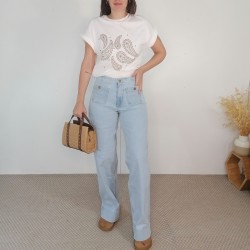 Jean ancho azul claro con...