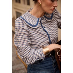 camisa vichy azul cuello bebe