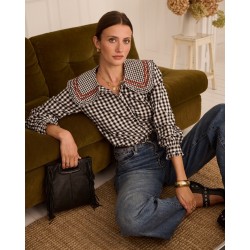 Camisa vichy negro cuello bebe