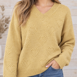 Jersey fino corazones mostaza